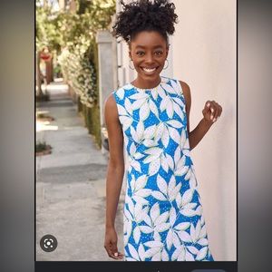 EUC Draper James Dress White Blue Green Floral Sleeveless Zip Up Size 12